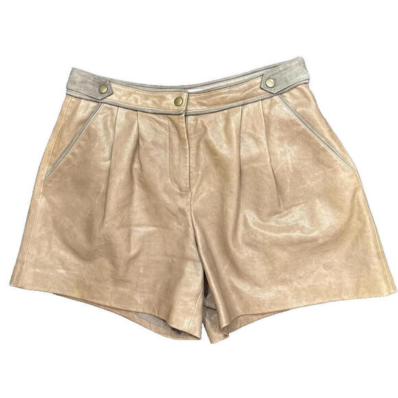 Tibi Brown 100% Lamb Leather Shorts Designer City Chic Classic Front Zip Lined 4 - Picture 5 of 15